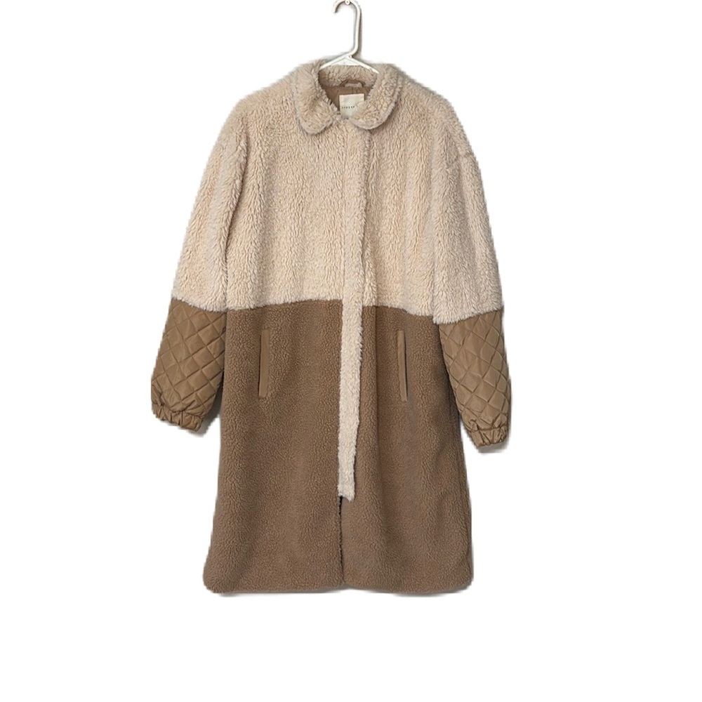 Copper Key Cream & Tan Fall Sherpa Teddy Full Length Collard Coat Size XL